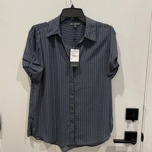 Adrianna Papell Navy Print Short-Sleeve Ran slightly big on me. Missed return